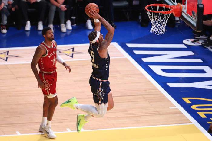Paolo Banchero dunks during the 2024 NBA All-Star Game.